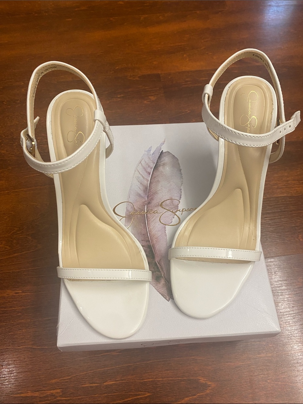 Jessica Simpson White Patent Strap Heel Sandals 8.5